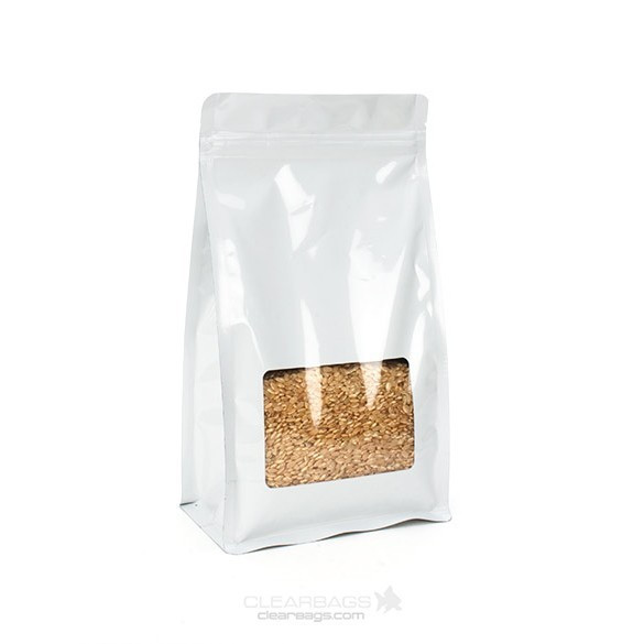 White Box Bottom Zipper Pouches w/Window 12.7 x 7.6 x 20.3cm (100 Pieces) [SQMS7W]
