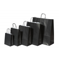 Draagtassen Papier Zwart 22+10x31cm Kraft Papier 90 grams (50 stuks) [PAM2231BK]
