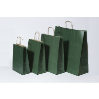Draagtassen Papier Donkergroen 22+10x31cm Kraft Papier 90 grams (50 stuks) [PAM2231DKGR]