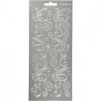 Stickers, vel 10x23 cm, zilver, deco bladeren, 1vel [HOB-170055]