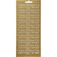 Stickers, vel 10x23 cm, goud, Merry Christmas and a Happy New Year, 1vel [HOB-170103]