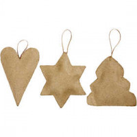 Kerst ornamenten, hart, ster en kerstboom, afm 8-9 cm, 9stuks [HOB-265303]