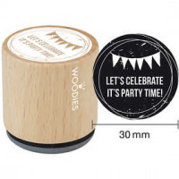 Houten stempel, d: 30 mm, h: 35 mm, Let's celebrate It's Party Time , 1stuk [HOB-32342]