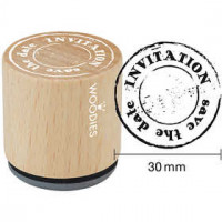 Houten stempel, d: 30 mm, h: 35 mm, INVITATION save the date , 1stuk [HOB-32343]