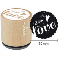 Houten stempel, d: 30 mm, h: 35 mm, with love , 1stuk [HOB-32362]