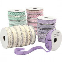 Decoratief lint, b: 6-10 mm, pastelkleuren, lichtrood, crème, paars, groen , 48x1,8m [HOB-41056]