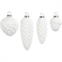 Hangende ornamenten, h: 3,5+5+6,6+8,5 cm, d: 2,5+3+4,5 cm, wit, 4stuks [HOB-50492]
