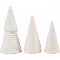 Kerstbomen, h: 10+12+15 cm, d: 5+6+7 cm, wit, 3stuks [HOB-50493]