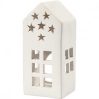 Waxinelichthouder, huis, afm 7x7 cm, h: 16 cm, wit, 8stuks [HOB-50497]