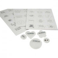 Buttons met teken sjablonen, d: 2+4 cm, 100stuks [HOB-51297]