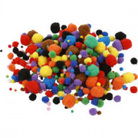 Pom-Poms, d: 5-40 mm, circa 150 stuk, diverse kleuren, 42gr [HOB-518900]