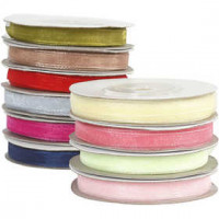 Organza lint, b: 6 mm, diverse kleuren, 10x20m [HOB-52220]