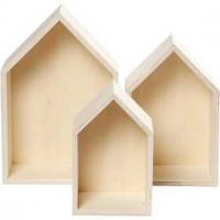 Showdozen, huizen, h: 20,3+25,3+31 cm, b: 13+16,2+20 cm, triplex, 3stuks, diepte 10 cm [HOB-55920]