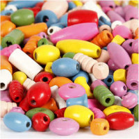 Houten kralen, afm 5-17 mm, gatgrootte 1-4 mm, diverse kleuren, china berry, 1000gr, circa 2300 stuk [HOB-56699]