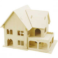3D Houten constructie set, Huis met veranda, afm 22,5x16x17,5 , triplex, 1stuk [HOB-57876]