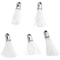 Tassel, l: 10 mm, gatgrootte 1 mm, wit, 5stuks [HOB-61184]