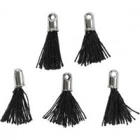 Tassel, l: 10 mm, gatgrootte 1 mm, zwart, 5stuks [HOB-61185]