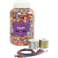 Emmer met plastic kralen, elastiek en armbanden, afm 6-20 mm, gatgrootte 1,5-6 mm, 3000 gr, 1set [HOB-61820]