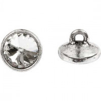 Knoop van kristal, d: 12 mm, gatgrootte 2 mm, antiek zilver, 8stuks [HOB-63256]