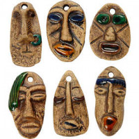 Keramiek kralen, afm 25x49 mm, gatgrootte 4 mm, bruin, 6div [HOB-63562]