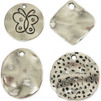 Fashion Charms, d: 21-28 mm, gatgrootte 2-3 mm, antiek zilver, Platen, 40div [HOB-63705]