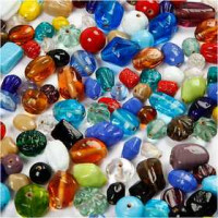 Glaskralen mix, afm 7-18 mm, gatgrootte 1 mm, diverse kleuren, 1000gr [HOB-68414]