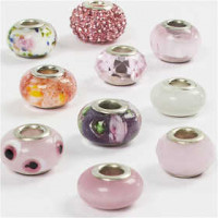 Glas link kralen, d: 13-15 mm, gatgrootte 4,5-5 mm, roze harmonie, 10div [HOB-68774]