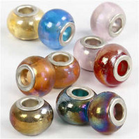 Glas link kralen, d: 13-15 mm, gatgrootte 4,5-5 mm, transparante kleuren, 10div [HOB-68775]