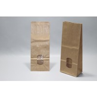 Blokbodemzakken Kraft Bruin 10,5x6,5x27,5cm 70 g/m² gevoerd met 30my OPP Folie en helder Venster | 500 gram (100 stuks) [PAB1015]