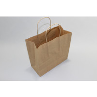 Draagtassen Papier Bruin 26x12x35cm Kraft Papier 90 grams met gedraaid handvat (50 stuks) [PAMB2635]