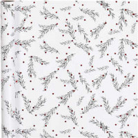 Cadeaupapier, b: 70 cm,  80 gr, groen, wit, metallic rood, tak met ballen, 2m [HOB-190430]