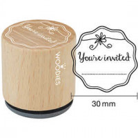 Houten stempel, d: 30 mm, h: 35 mm, You're invited , 1stuk [HOB-32341]