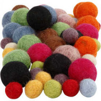 Wol kralen, d: 10+20 mm, diverse kleuren, 52stuks [HOB-45148]