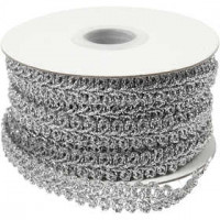 Decoratief gevlochten lint, b: 10 mm, zilver, 10m [HOB-51324]