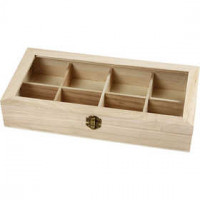 Houten doos met glazen deksel, afm 32x16x6 cm, gatgrootte 7x7 cm, Keizerin boom, 1stuk [HOB-57728]