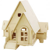 3D Houten constructie set, Huis met veranda, afm 22,5x17,5x20,5 , triplex, 1stuk [HOB-57874]