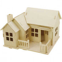 3D Houten constructie set, Huis met terras, afm 19x17,5x15 , triplex, 1stuk [HOB-57875]