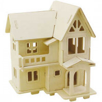 3D Houten constructie set, Huis met balkon, afm 15,8x17,5x19,5 , triplex, 1stuk [HOB-57877]