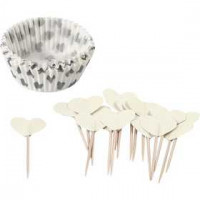 Cupcakes en cocktailprikkers, off-white, d: 5 cm, h: 3 cm, 24sets, 40 gr [HOB-59150]