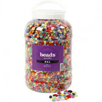 Emmer met plastic kralen, afm 6-20 mm, gatgrootte 1,5-6 mm, 3000 gr, 5700ml, circa 8100 stuk [HOB-61805]