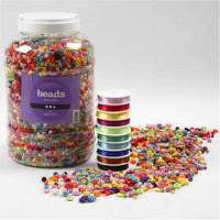 Plastic kralen en elastisch koord, afm 6-20 mm, gatgrootte 1,5-6 mm, 1assortim. [HOB-61815]