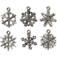 Sneeuwvlok, h: 20 mm, gatgrootte 1,5 mm, antiek zilver, 18div [HOB-63232]