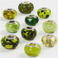 Glas link kralen, d: 13-15 mm, gatgrootte 4,5-5 mm, groen harmonie, 10div [HOB-68771]