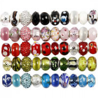 Glas link Kralen, d: 13-15 mm, gatgrootte 4,5-5 mm, diverse kleuren, 50div [HOB-68776]