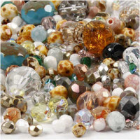 Facet glaskralen mix , afm 3-15 mm, gatgrootte 0,5-1,5 mm, multi color harmonie, 400gr [HOB-69876]